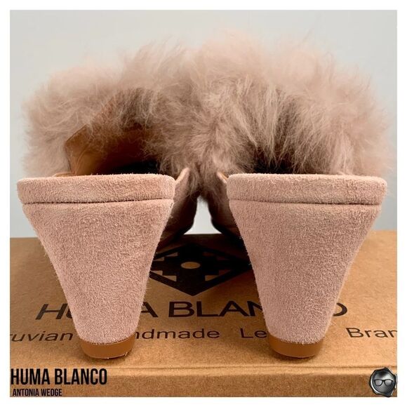 ANTHROPOLOGIE HUMA BLANCO ANTONIA WEDGE MULE SANDAL IN ROSE PINK ALPACA FUR TRIM - Picture 8 of 16